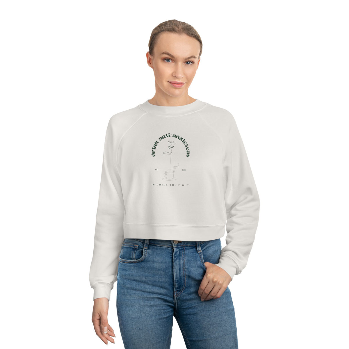 Chill the F Out Cropped Fleece Pullover - anti/anxieteas est 2024
